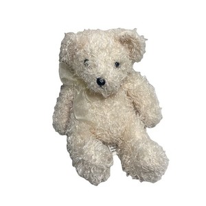 Unbranded Plush Cream Frazzle Bear Chiffon Tie Black Eyes 8 inch Stuffed Animal