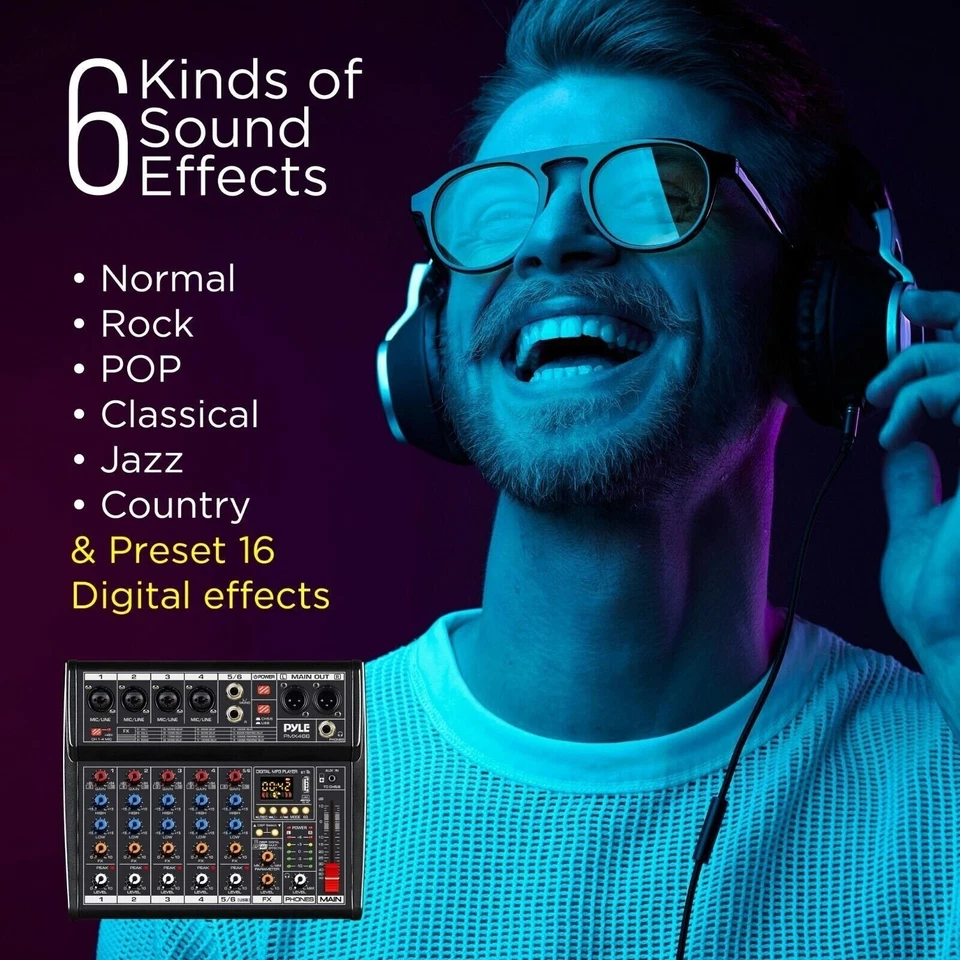Pyle 6Ch Audio Interface Mixer for FOH w/ DSP 16 Preset Effects PMX466 - Image 4 of 4