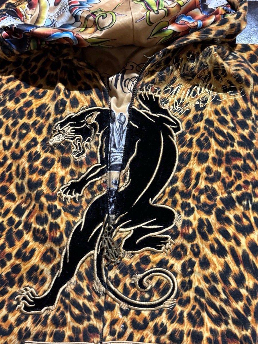 Vtg Ed Hardy Christian Audigier Women's Panther Cheetah Pattern