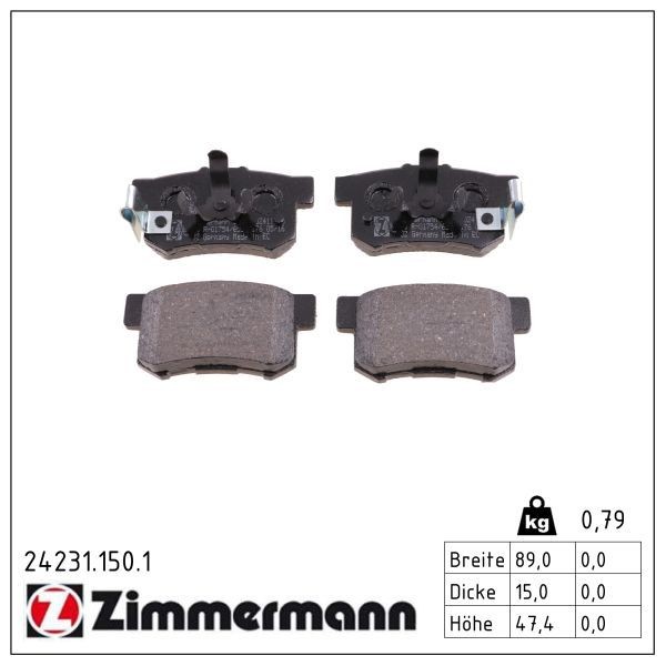 Zimmermann BremsbelÄGe Bremsbelagsatz Hinten FüR Honda Accord 8 9 CR-V 2 FR-V-image