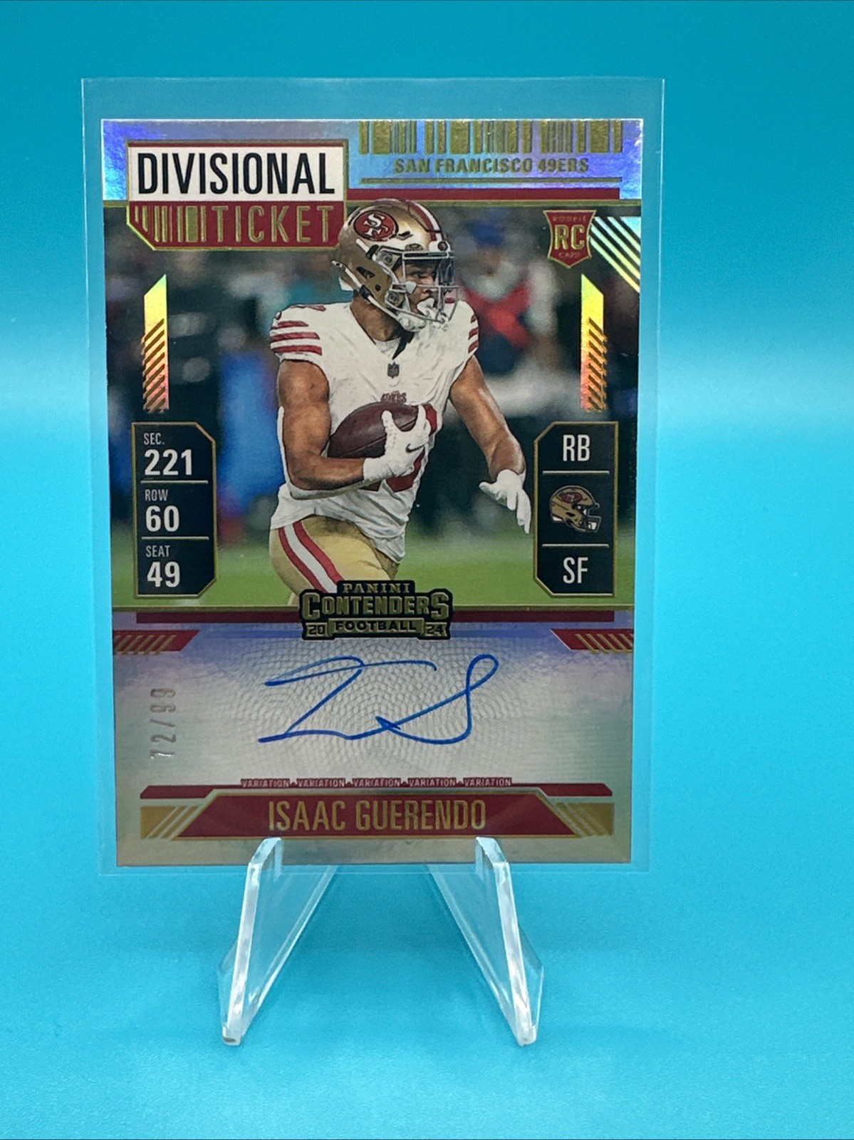 2024 Contenders football #138 Isaac Guerendo Divisional Ticket On Card Auto /99