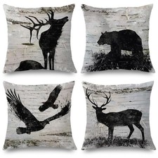 Cabin Decor, Cabin Pillow Covers 18x18 Set of 4 - Rustic Lodge Wild Animals B...