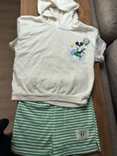 Disney Mickey Mouse White Hoodie and Green Striped Shorts Set Size 4T