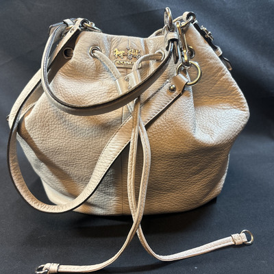 Coach Madison Marielle Light Gray Leather Drawstring Bucket 