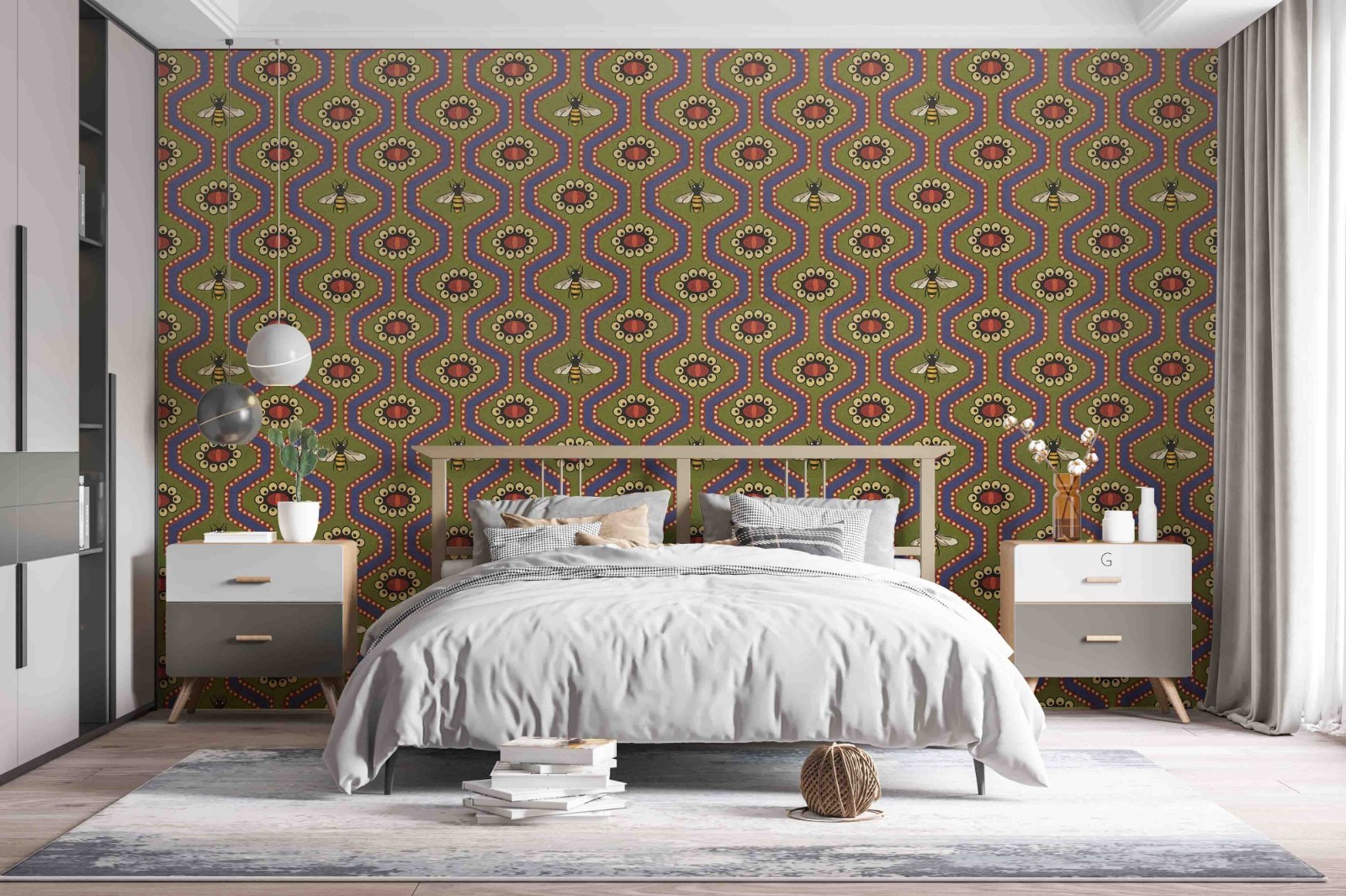 3D Bees Abstract Gucci Pattern Wall Murals Wallpaper Murals Wall Sticker