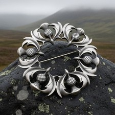 Large Thistle Brooch Scotland Scottish Celtic PEWTER Plaid Tartan Pin