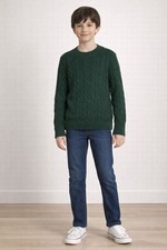 CREWCUTS Green Cable Knit Sweater Boys 10-11 LARGE 100 Cotton Crew Neck Classic