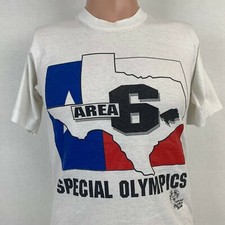 Vintage 80s Special Olympics T Shirt Mens S Screen Stars Texas Made In USA White