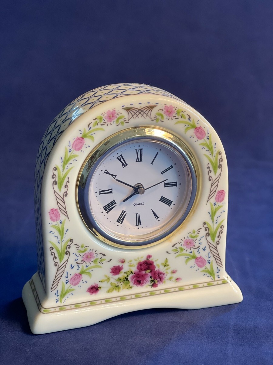 JJI International Porcelain Desk Clock Works Vintage Quartz