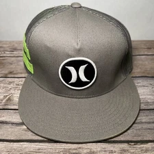 Hurley  Yupoong The Classics Flat Bill Snapback Trucker Hat Cap Gray Green NWOT