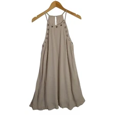 Lulus Swing Dress Womens M Beige Sleeveless High Neck Boho Minimalist Y2K Casual