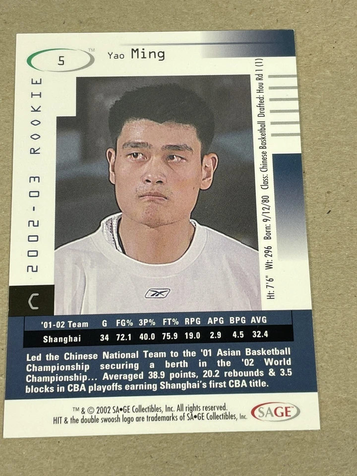 🔥 Tiburones de Shanghai SAGE HIT Yao Ming #5 2002 Foto 2 de 2
