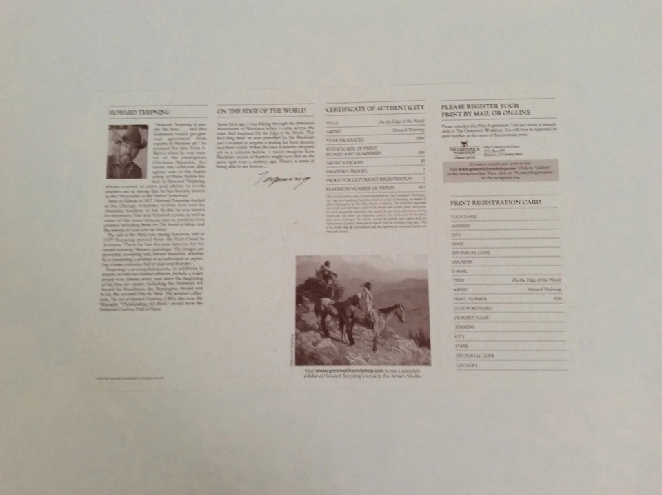 Impresión Howard Terpning edición limitada, al borde del mundo #472/850 Foto 4 de 4