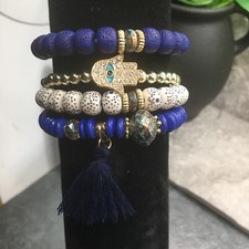 4 PC Handmade Bohemian Beaded Stackable Stretch Bracelet Set New Free Ship 9731