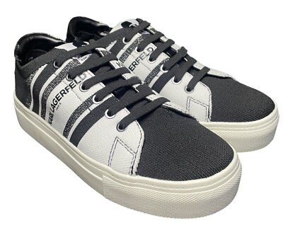 KARL LAGERFELD PARIS Cyrilla Women Black White Knit Sneaker Size:6