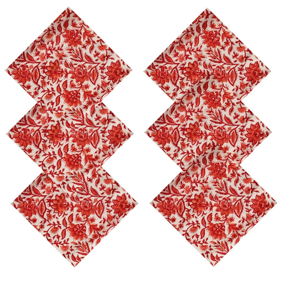 Juego de 48 servilletas florales beige servilletas de tela de algodón estampadas a mano indias Foto 4 de 4