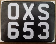 STICK ON NUMBER PLATE NOVELTY 7 X 5 MOTORBIKE REAR STICKER WHITE+BLACK