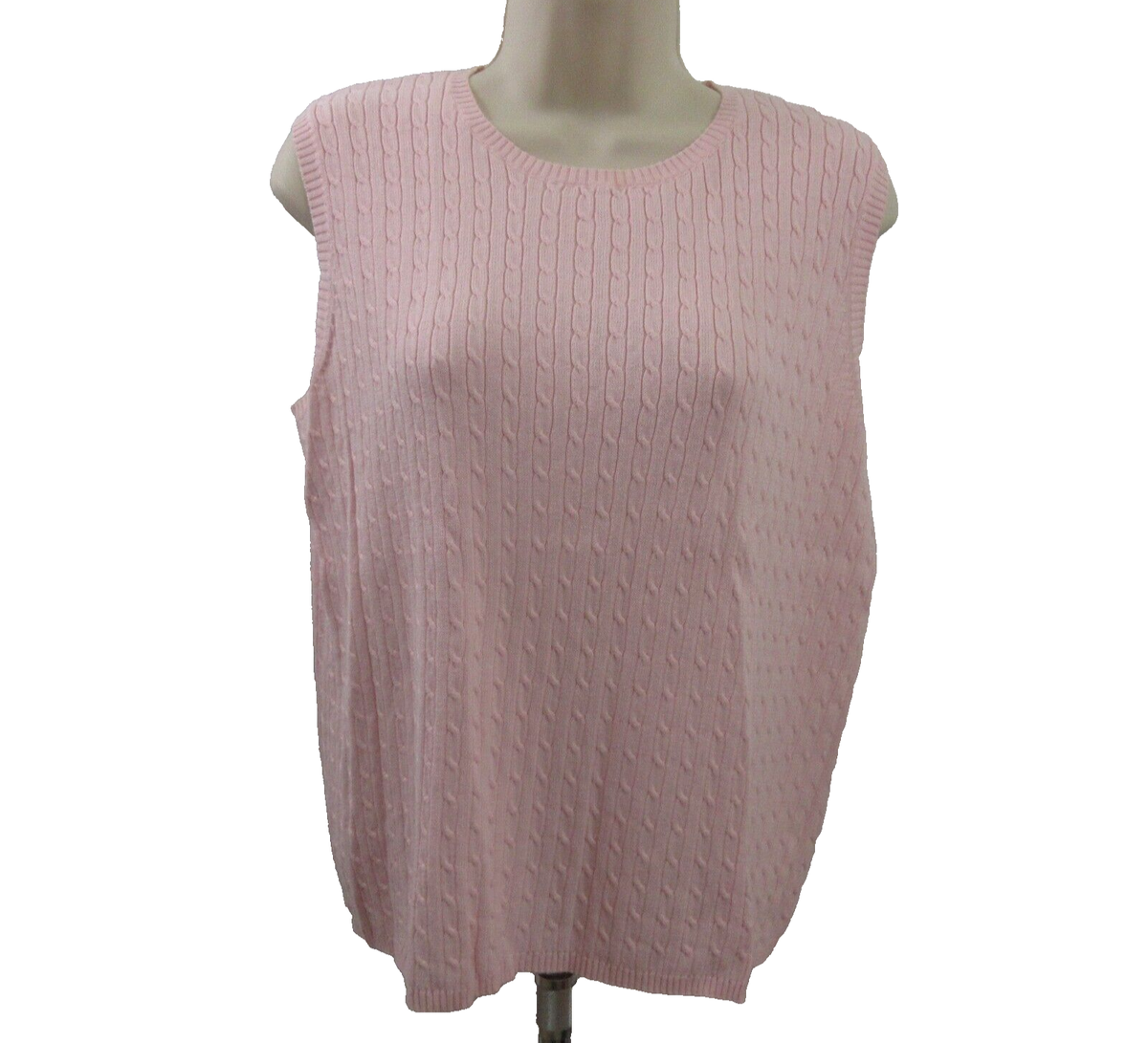 Karen Scott Petite PL Sweater Vest Pink Cable Knit 100% Cotton