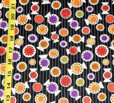 FABRIC - DEBBIE MUMM "CANDY ON BLACK" HALLOWEEN 100 COTTON - 1.416 YARDS - NEW