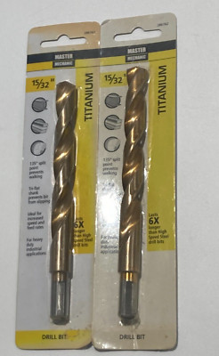 Master Mechanic 286762, 15/32'' x 6''Titanium Split Point Drill Bit-Set of 2