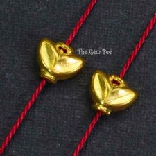 18k Solid Yellow Gold Fancy Leaf Spacer Findings Beads PAIR