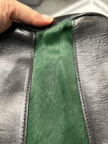 VINTAGE VALENTINA ITALY Green & BLACK LEATHER DRAWSTRING BUCKET BAG ~NICE~ - Picture 21 of 23