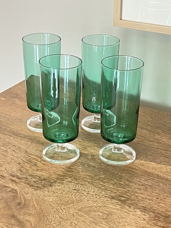 VTG Set Of 4 Green Luminarc Cavalier Champagne Flutes 5 3/8" FRANCE