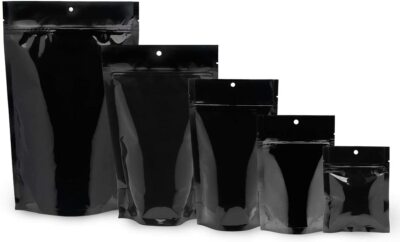 100 pcs Glossy Black Mylar Nylon Flat & Stand Up Pouch Zip Lock Smell Proof Bags