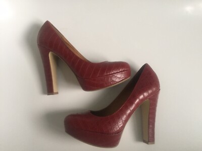 Next Red Crocodile Skin Effect High Heeled Court Shoes UK New