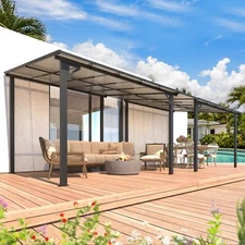 AECOJOY Patio Awnings Large Wall-Mounted Hard Top Lean-to Gazebo Pergola w/ Roof