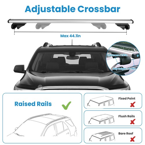 Roof Rack Cross Bars Aluminum Cargo Bars Fits Most Existing Raised Side Rails - Picture 8 of 31