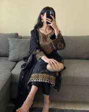 Woman Partywear Black Kurti Sharara,Designer Partywear Bridesmaid Suit for Nikah
