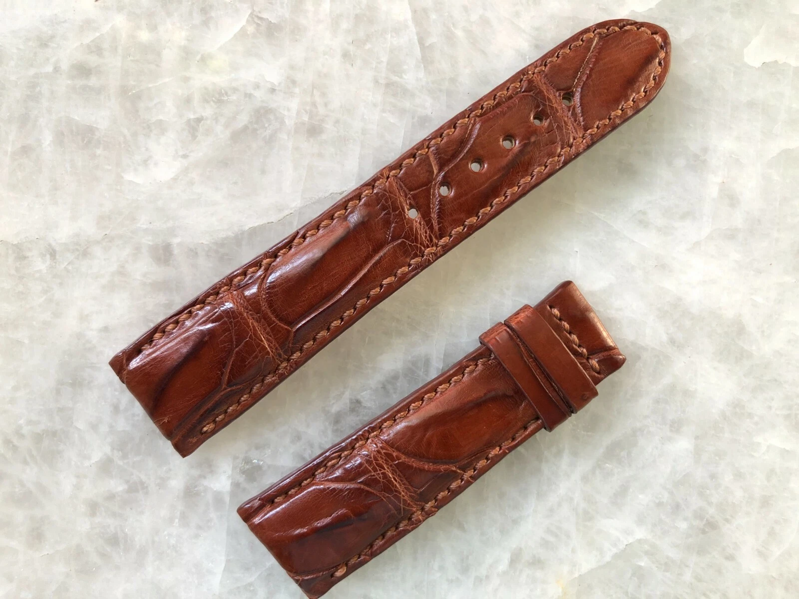 22mm/18mm Brown Alligator Crocodile Embossed Leather Watch Strap Band