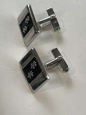 Swank Black Enamel Fleur De Lis Cufflinks