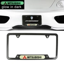 Universal Glow in Dark Green MITSUBISHI Carbon Look Metal License Plate Frame x1