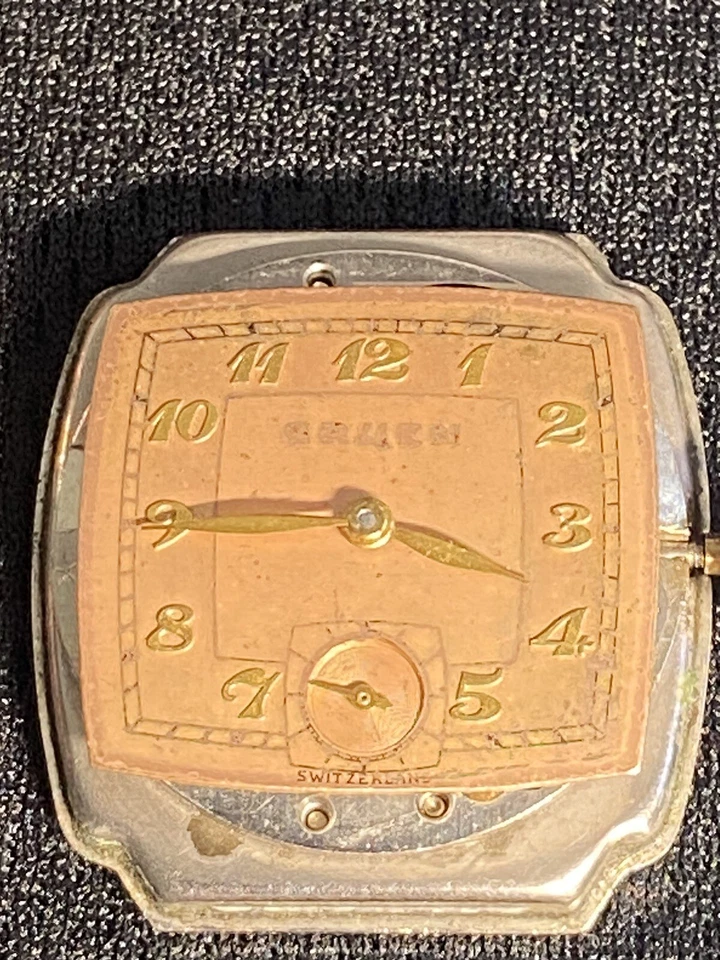 Reloj De Colección Gruen Guild 15 Joyas 10K GF Oro Rosa Para Hombre Cuadrado Conoruma Movt Funciona Foto 3 de 4