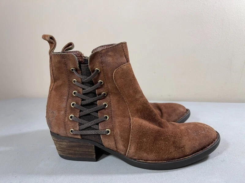 BORN WOMEN S BROWN LEATHER SIDE ZIP DAYLE ANKLE BOOTS SIZE 7M