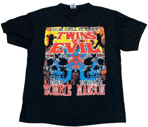 Twins Of Evil Tour 2012 Marilyn Manson Rob Zombie T Shirt Size L - Imagen 1 de 4