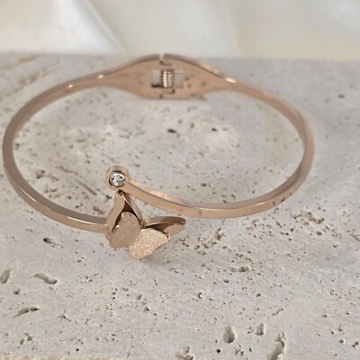 Rose Gold Plated Butterfly Charm Bracelet   7'' for Women & Girls
