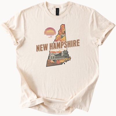 New Hampshire State Shirt Fall Foliage Mountains Covered Bridge Graphic Tee