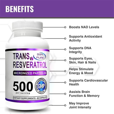Resveratrol 500mg supplement 99%