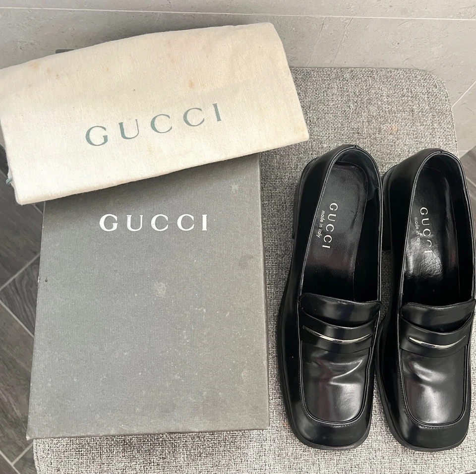 Zapatos mocasines de cuero negros Gucci 100 % auténticos talla 36,5 excelente estado vintage Foto 3 de 4