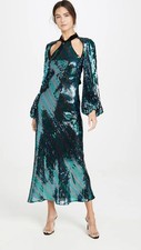 Rixo ALTRD Celia Sequin Cut-Out Midi Dress in Blue/Green sz L