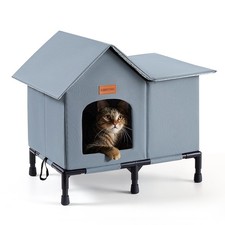 Insulated Outdoor Cat House Weatherproof Winter Feral Cat Shelter Elevated Bo...