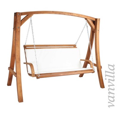Hollywoodschaukel Holz vanvilla Schaukel Gomera Bank extra breit Teak/Weiss