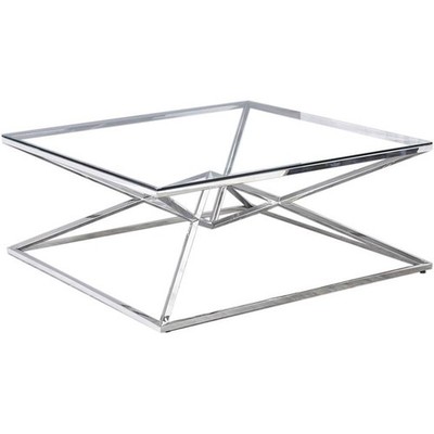 Best Master Furniture 39'' Modern Tempered Glass Top Coffee Table in Silver/Clear