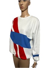 VTG Y2K Sweatshirt Bat Wing Sleeves Oversized Color Block Red White Blue NWT M/L