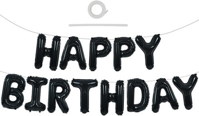 Black Happy Birthday Balloons Banner 16 Inch Mylar Foil Letters Birthday Sign Ba