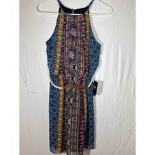 By & By Boho Paisley Halter Dress Small Belted Bohemian Vacation Summer