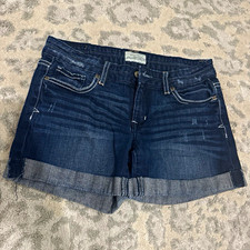 Aeropostale Women's Dark Wash Cuffed Stretch Denim Shorts 5-Pocket Size 3/4